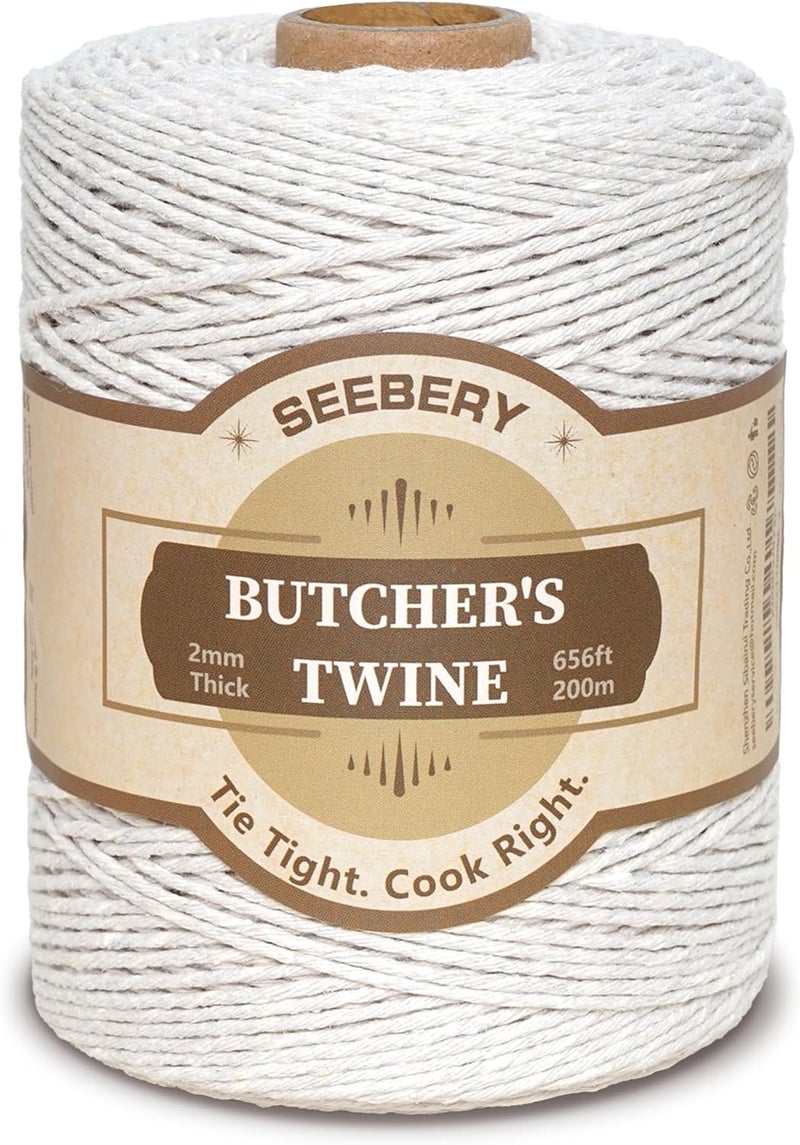SEEBERY Butchers Twine – 100% Natural Cotton Kitchen String, Oven Safe for Tying Meat, Roasting, Trussing Turkey, Baking, Grilling – Food Grade for Cooking, Crafts, and Gift Wrapping (656ft) - Image 1